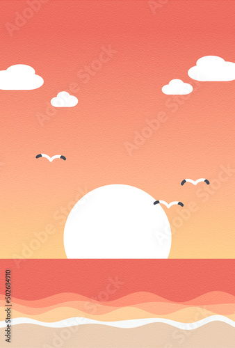 背景イラスト_海の風景_夕日