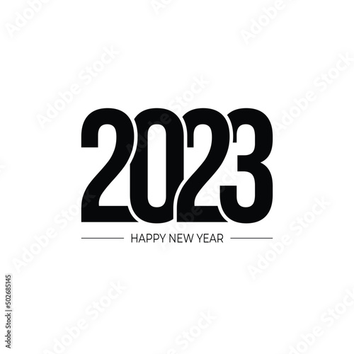 Happy New Year 2023 text design. for Brochure design template, card, banner. Vector illustration. Isolated on white background.