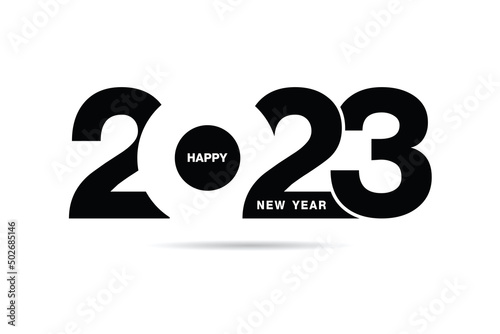 Happy New Year 2023 text design. for Brochure design template, card, banner. Vector illustration. Isolated on white background.