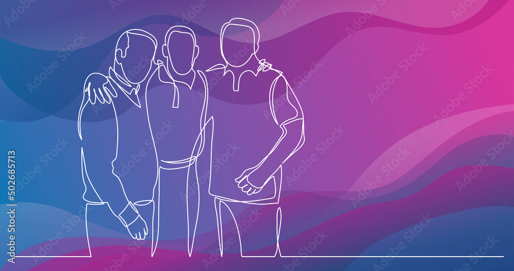 senior friends standing together as team - one line drawing senior friends standing together as team - one line drawing