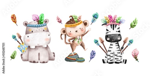 Photography Watercolor Cute Safari Tribal Animals Illustration