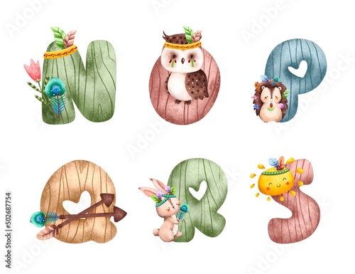 Canvas Print Watercolor Alphabet with jungle animals