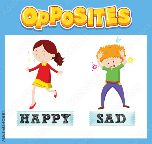 Opposite English words with happy and sad