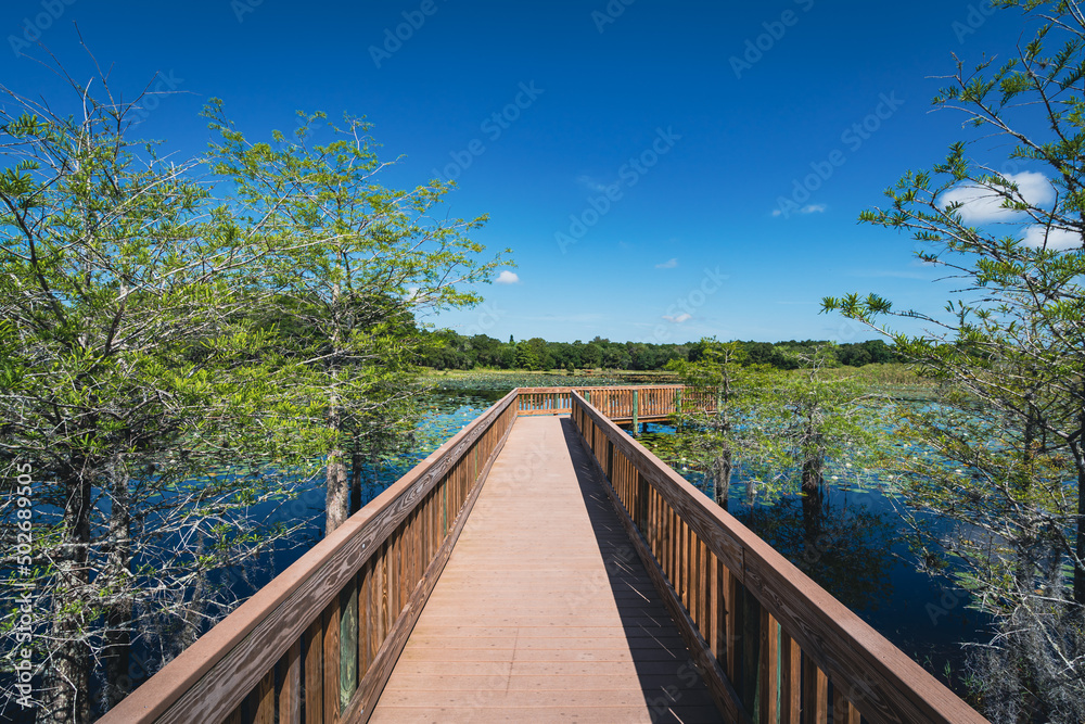 Lake Hodge Park boardwalk in Casselberry, small town near Orlando, Florida