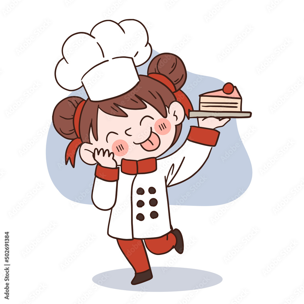 Happy smile little girl chef.kid cooking concept.Doodle hand drawn vector illustration. Happy smile little girl chef.kid cooking concept.Doodle hand drawn vector illustration.