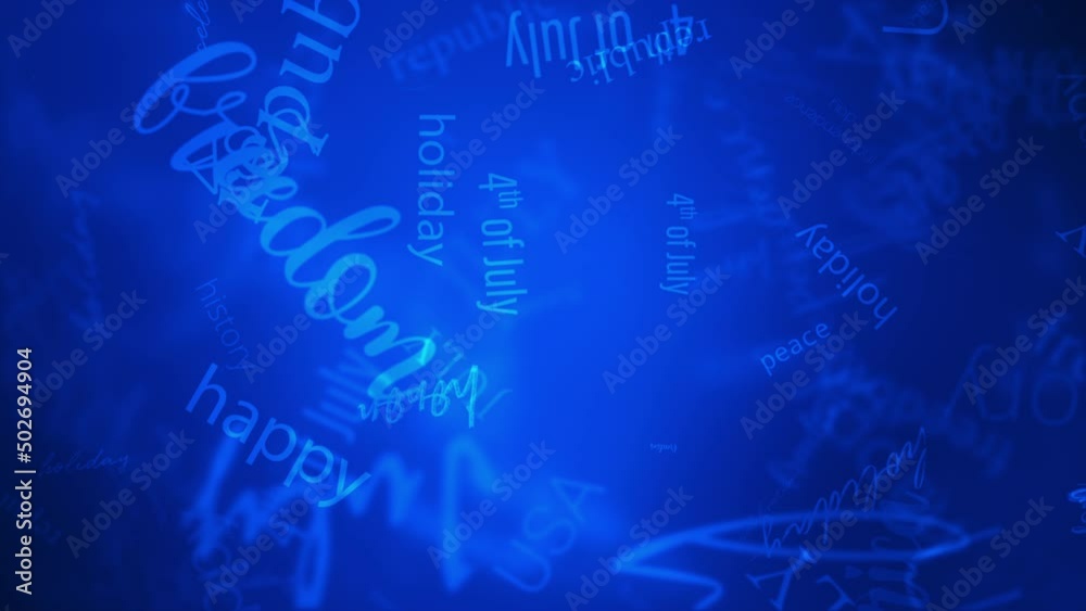 Blue Text of 4th July Independence Day word typing motion animation on blue background. 4K 3D for element for intro, title banner Blue Text of 4th July Independence Day word typing motion animation on blue background. 4K 3D for element for intro, title banner
