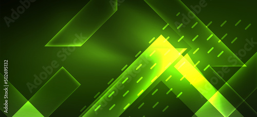 Background neon glowing lines and geometric shapes. Lights in the dark wallpaper for concept of AI technology, blockchain, digital, communication, 5G, science