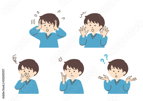 若い男性のシンプルなイラストセット_A02【ナチュラルなショートヘア】