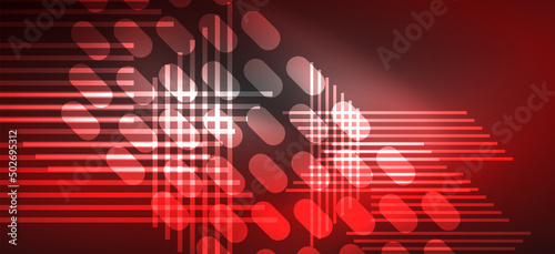 Background neon glowing lines and geometric shapes. Lights in the dark wallpaper for concept of AI technology, blockchain, digital, communication, 5G, science