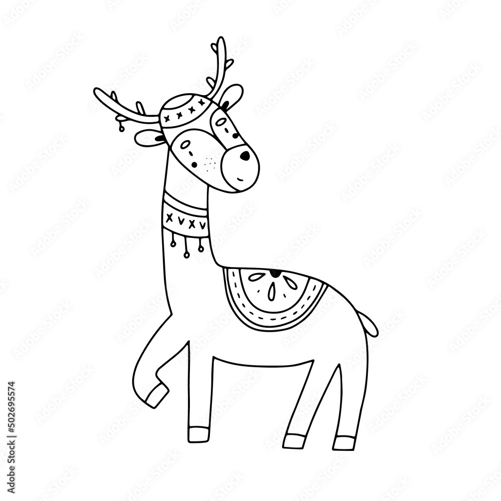 Cute Scandinavian deer in doodle style in black and white. vector illustration for your design Cute Scandinavian deer in doodle style in black and white. vector illustration for your design