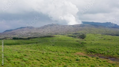 Mt Aso : Japan's largest active volcano drone 4K photo