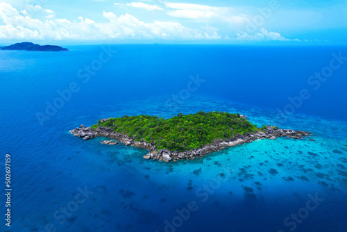 aerial photograph Of the Similan Islands, the Andaman Sea, with natural blue waters, this island is in the shape of a heart.