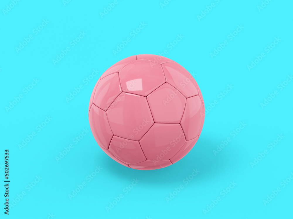 Pink single color football on a blue monochrome background. Minimalistic design object. 3d rendering icon ui ux interface element.