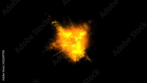 Fire explosion isolated on plain black background