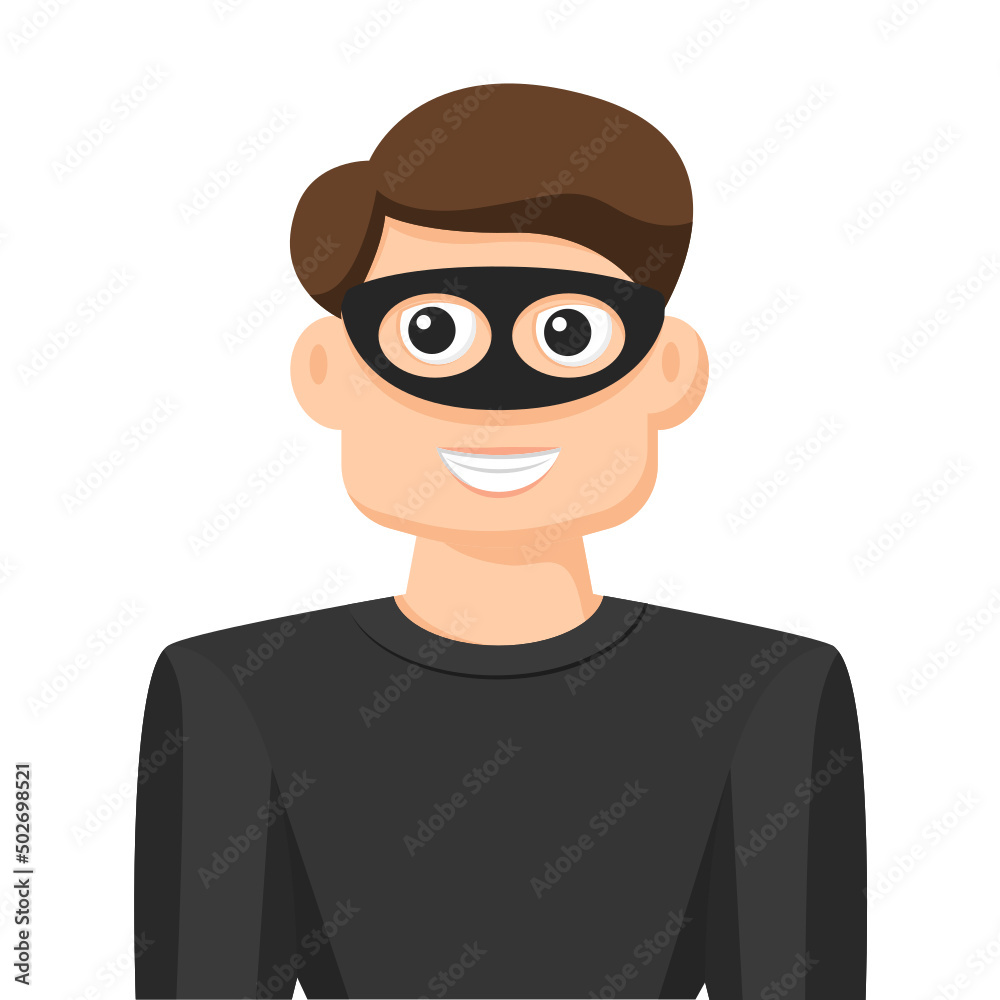 Robber in simple flat vector, personal profile icon or symbol, people concept vector illustration.