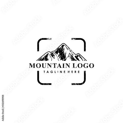 Mountain Landscape Logo with Focus Lens Frame for Photographer Logo Adventure Photography Mountain wilderness Hunter Mountain Icon