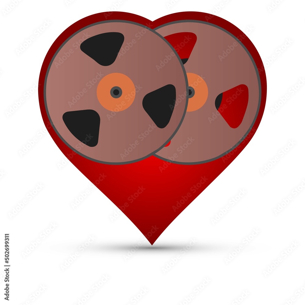 Magnetic tape reel on a red heart shape