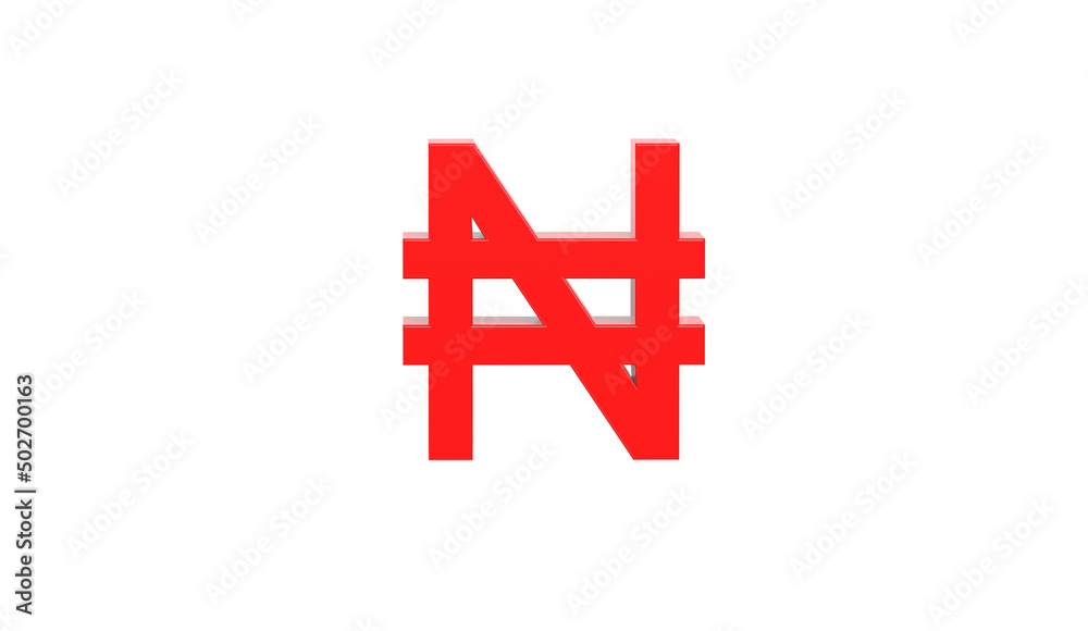 Obraz premium Nigerian naira currency symbol of Nigeria in Red - 3d rendering, 3d illustration