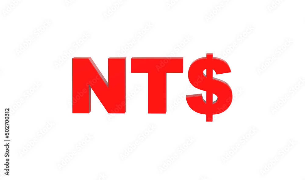 New Taiwanese Dollar currency code of Taiwan in Red - 3d rendering, 3d illustration New Taiwanese Dollar currency code of Taiwan in Red - 3d rendering, 3d illustration