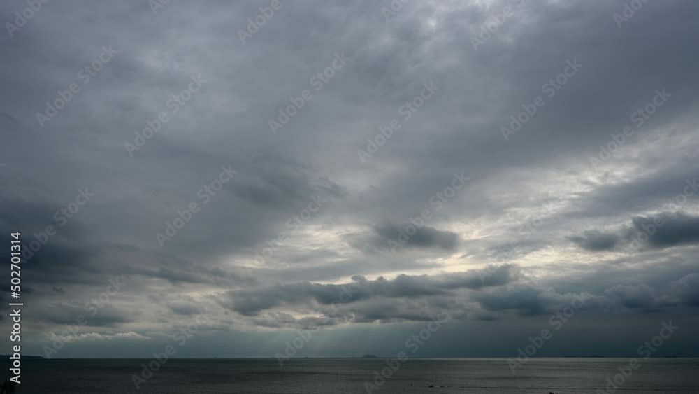 landscape sea view with dark cloudy moving above sky