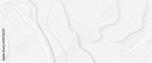 The stylized height of the topographic map in contour, lines. Torn paper edges for background. Ripped paper texture on transparent background. Paper art abstract gray and white water waves.