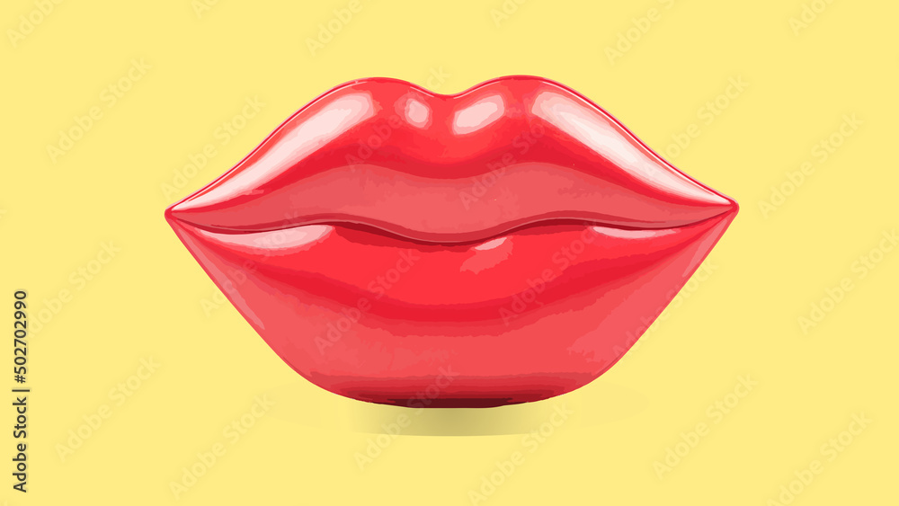 Fototapeta lip, female mouth. Lips with lipstick. Woman's lips close up isolated on yellow background.