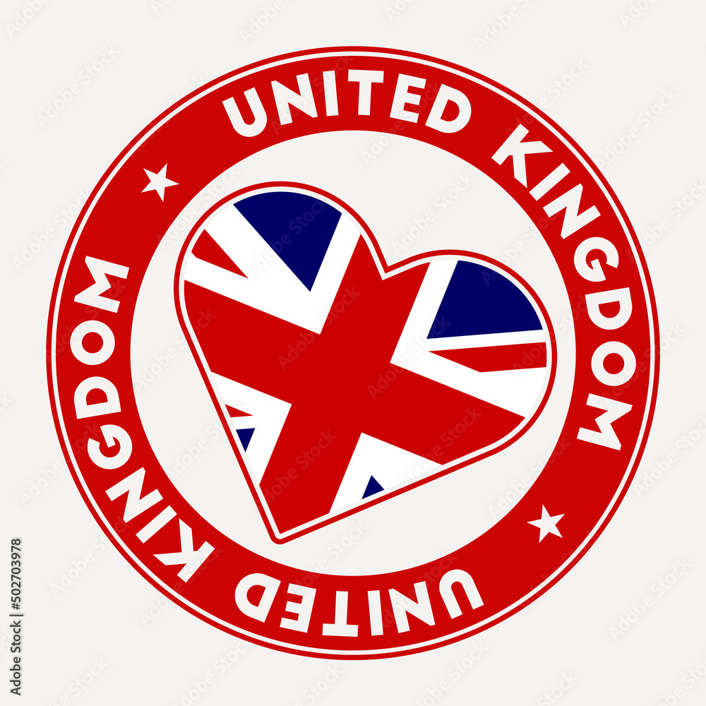 Obraz premium United Kingdom heart flag badge. From United Kingdom with love logo. Support the country flag stamp. Vector illustration.