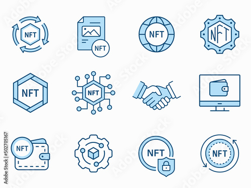 NFT icon set. Collection of payment, crypto, currency and more. Vector illustration.