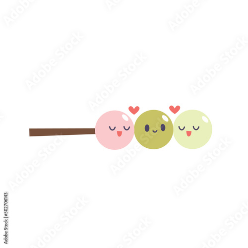 Cute characters dessert mochi. Design for your business, logo, mascot. Cartoon clipart. Traditional Japanese cuisine.  Vector flat illustration on an isolated background.