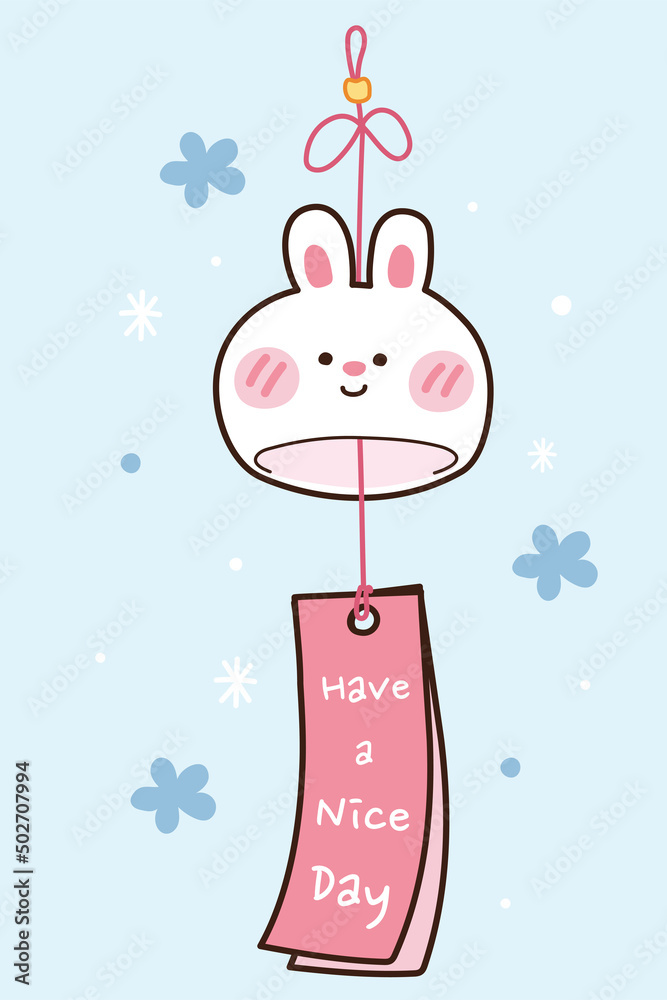 Glass wind chime rabbit on blue  cartoon character   wind bell  a nice day . Stock Vector  | Adobe Stock