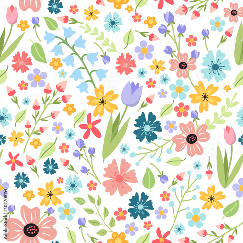 seamless pattern  vector image of flowers and leaves. elegant pastel colors 