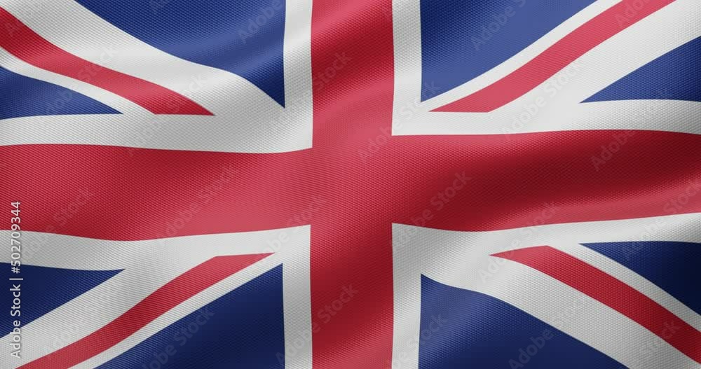 Waving flag of United Kingdom - Flag of Great Britain loop animation - 3D 4K video. Closeup of waving flag of , uk great britain england symbol, named united kingdom flag