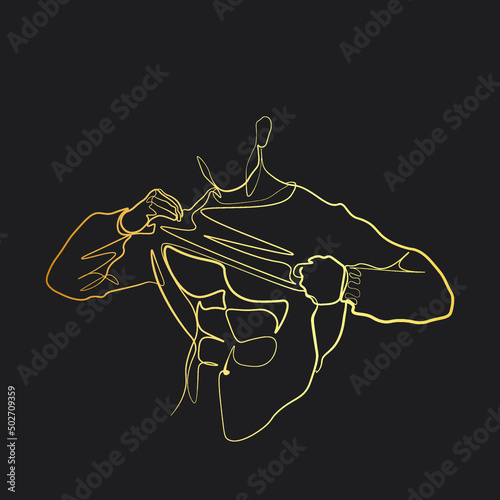 Continuous line male figure naked strong muscular healthy vector illustration hand drawn design print graphics style