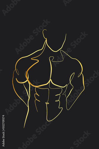 Continuous line male figure naked strong muscular healthy vector illustration hand drawn design print graphics style