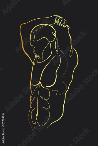 Continuous line male figure naked strong muscular healthy vector illustration hand drawn design print graphics style