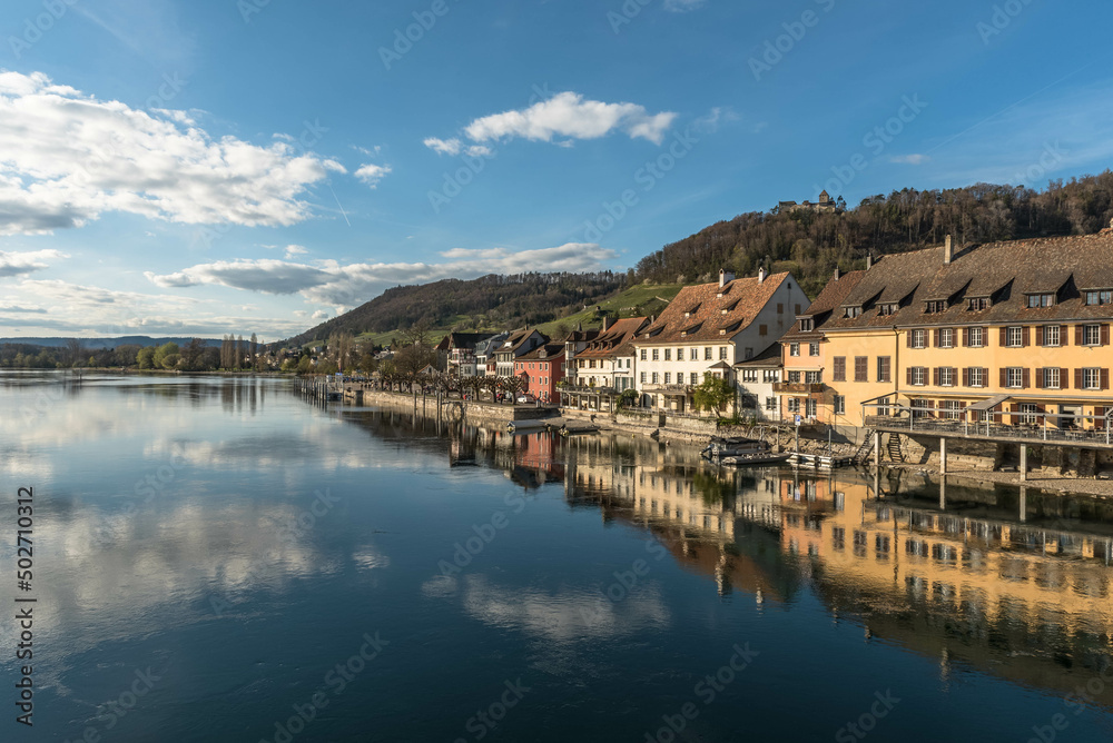 Old town with waterfront promenade and Hohenklingen Castle, Stein am Rhein, Canton of Schaffhausen, Switzerland