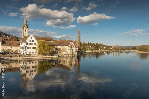 Rhine with St. Georg monastery and church, Stein am Rhein, Canton of Schaffhausen, Switzerland