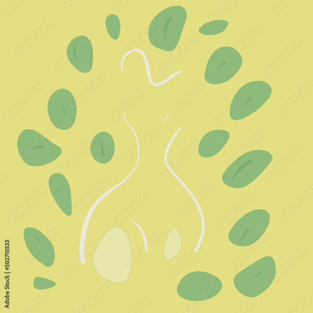 line art female shape with leaves illustration line art female shape with leaves illustration