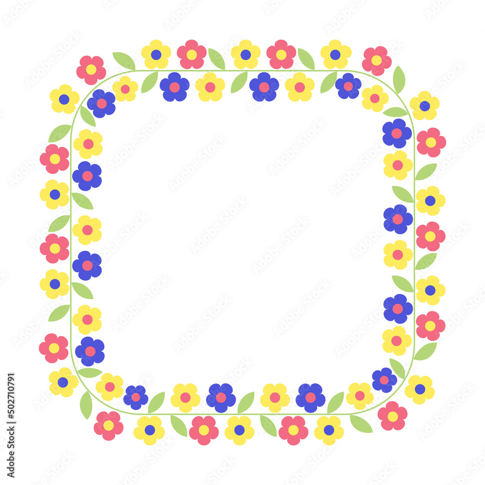 Square floral frame. Flowers border. For greeting card, wedding , Mother's Day, birthday card, invitation. Vector illustration.