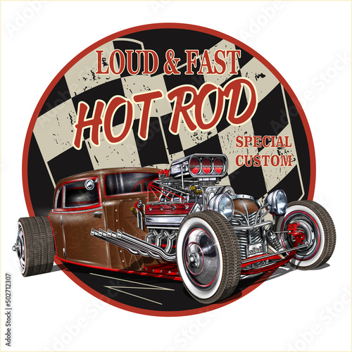 Vintage Hot Rod car typography for t-shirt print.