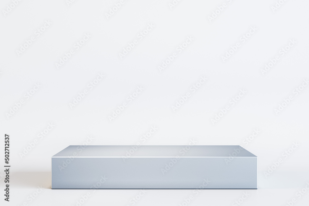 Close up of square pedestal on white background with mock up place. Presentation and product concept. 3D Rendering. Close up of square pedestal on white background with mock up place. Presentation and product concept. 3D Rendering.
