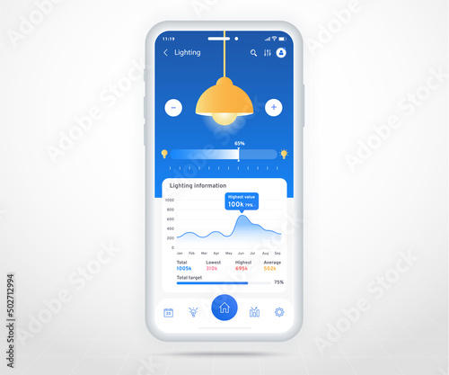 Smartphone smart home controlled app UX UI, IOT Internet of things technology, Digital future home automation tech, smart devices application phone, Wifi cctv lighting heating air, vector illustration