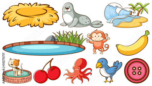 Cute animals set on white background
