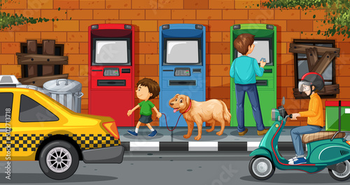 People withdraw money from atm machine