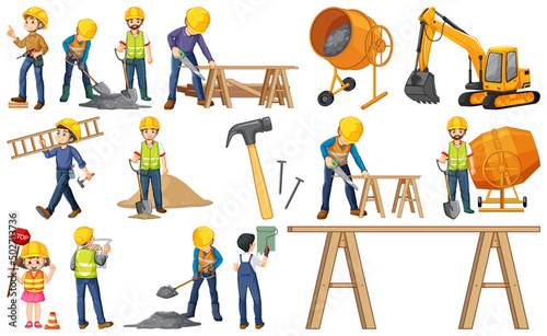 Construction worker set with many tools