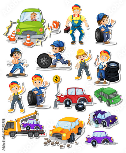 Sticker set of professions characters and objects