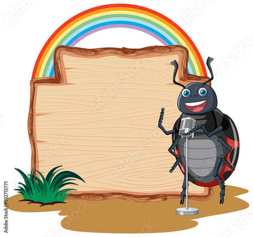 Sign board with beetle on white background