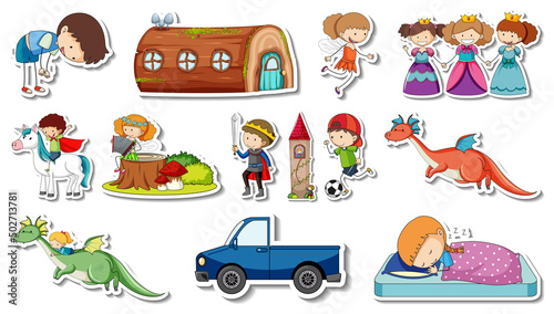 Sticker set of fantasy fairy tale cartoon characters