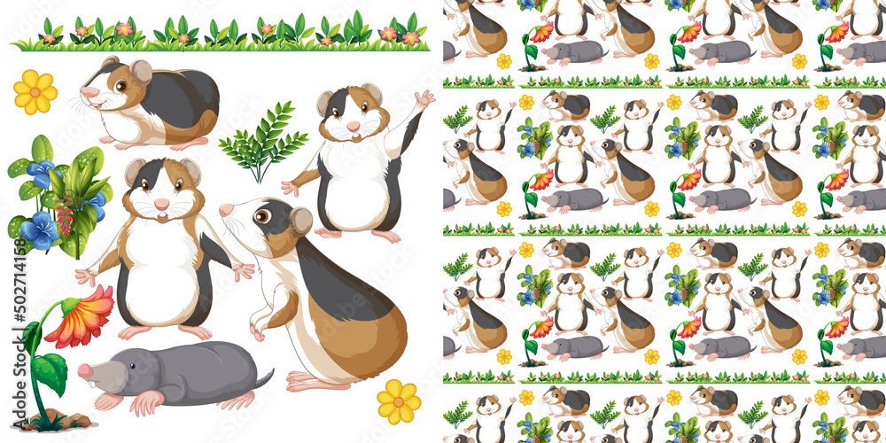 Obraz premium Seamless pattern with cartoon wild animals