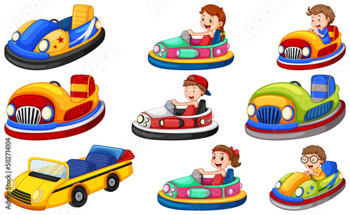 Set of kids riding Go-Kart